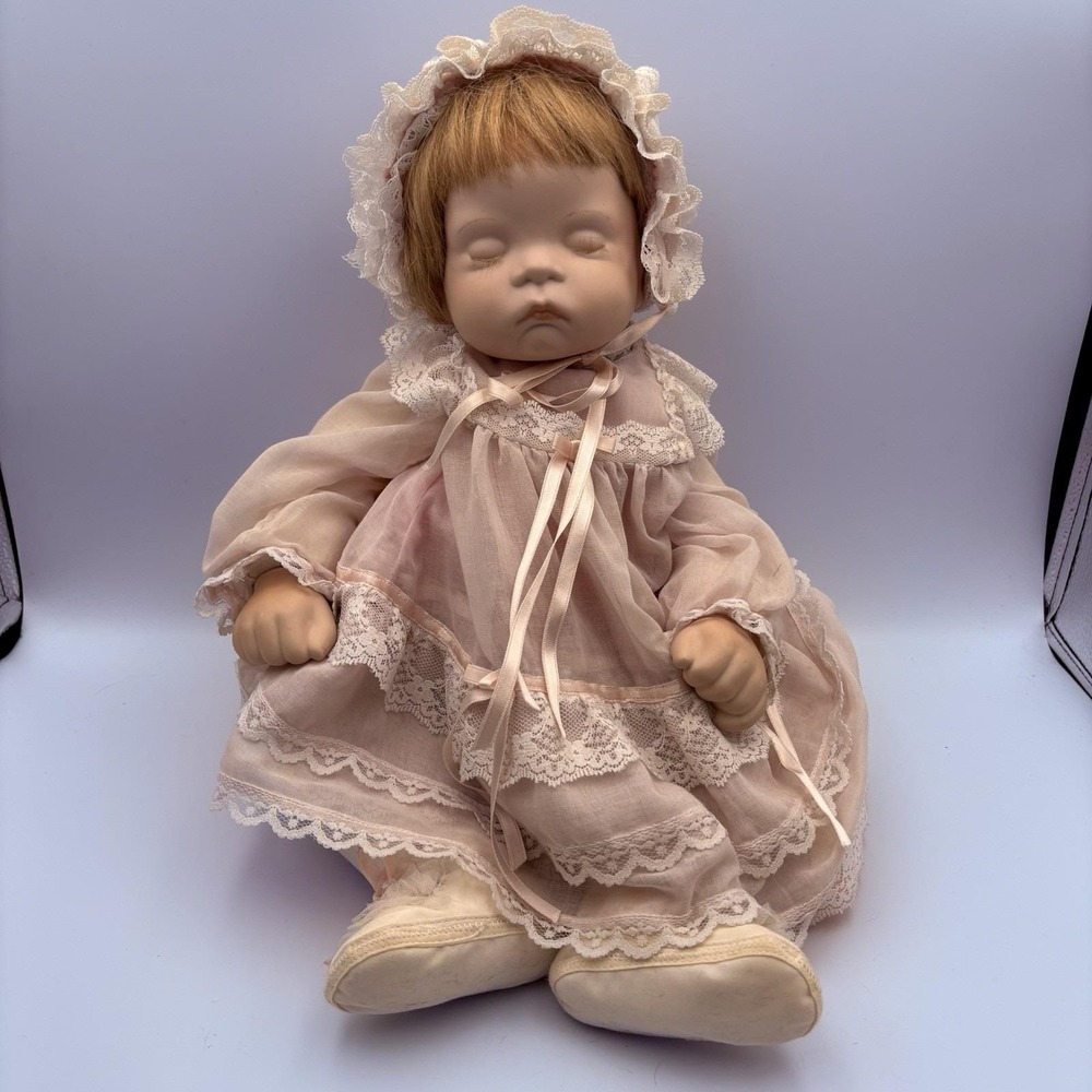 Vintage Handmade Sitting Baby Sleeping Porcelain Face Heavy Bottom P. Eddy Cloth